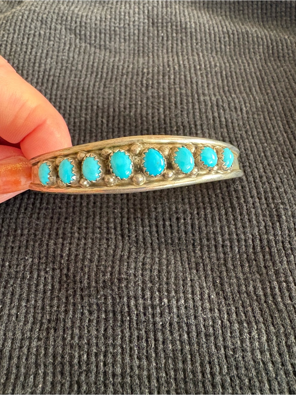 Turquoise Stone Silver Cuff Bracelet - Blue